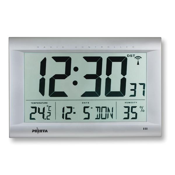 Digitaluhr mit Temperaturanzeige 24,2°C, Datum 12.05, Wochentag Montag und 35% Luftfeuchtigkeit
