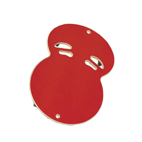 Rotes Klettersteigset mit zwei Sicherungsösen und Metallrahmen für Bergsport.