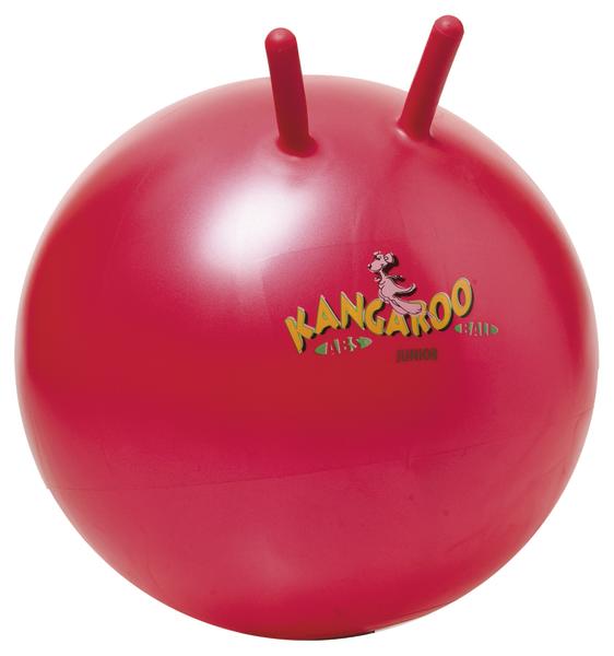 Roter Kangaroo Hüpfball mit Griffen für Kinder, springendes Spielzeug aus Gummi.