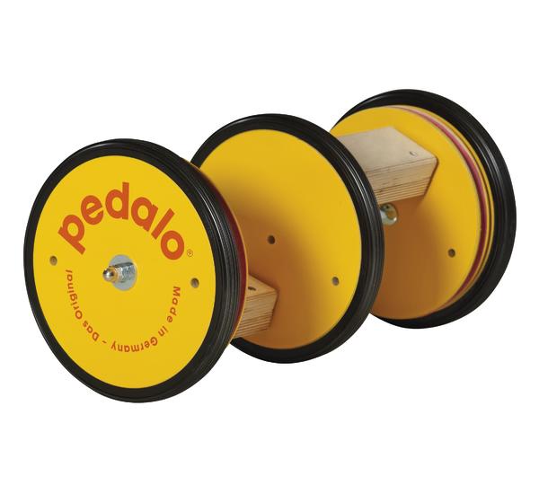 Pedalo Balanciergerät mit gelben Scheiben und Holzgriff für Gleichgewichtstraining.