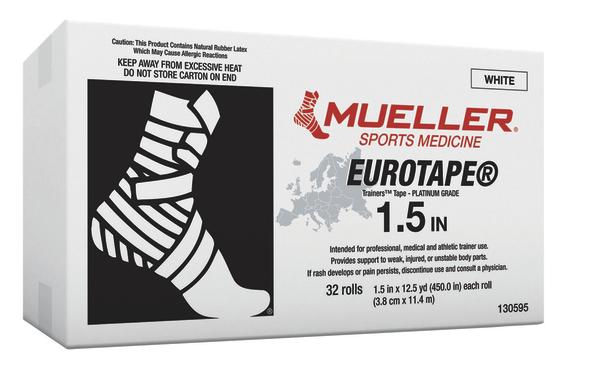 Mueller Eurotape 1,5 Zoll weißes Sporttape für medizinische und athletische Anwendungen, 32 Rollen.