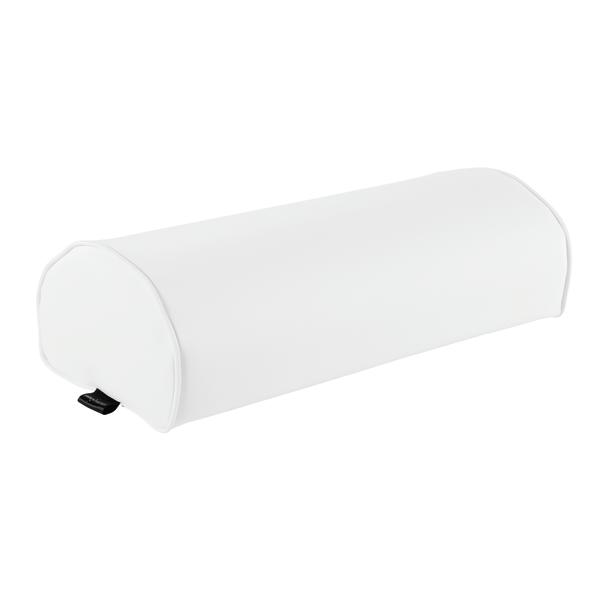 Weißes ergonomisches Nackenstützkissen mit abgerundeten Kanten und Bezug.