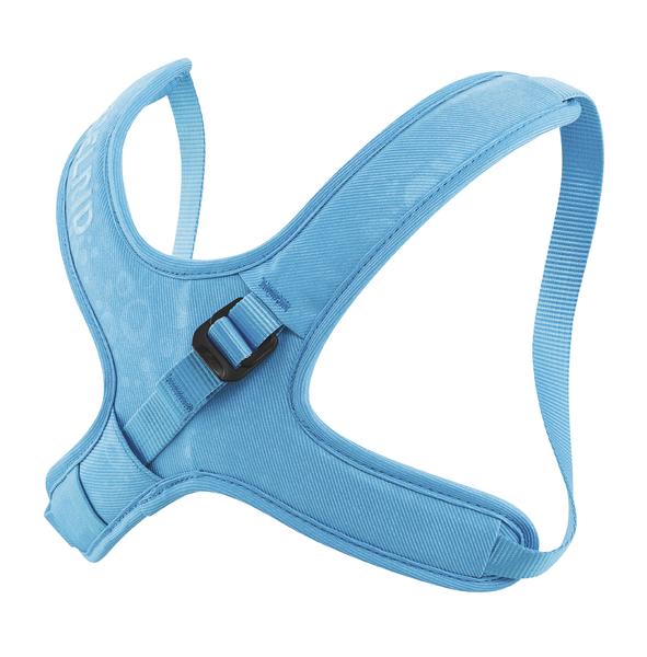 Blauer verstellbarer Brustgurt für sicheren und bequemen Halt.