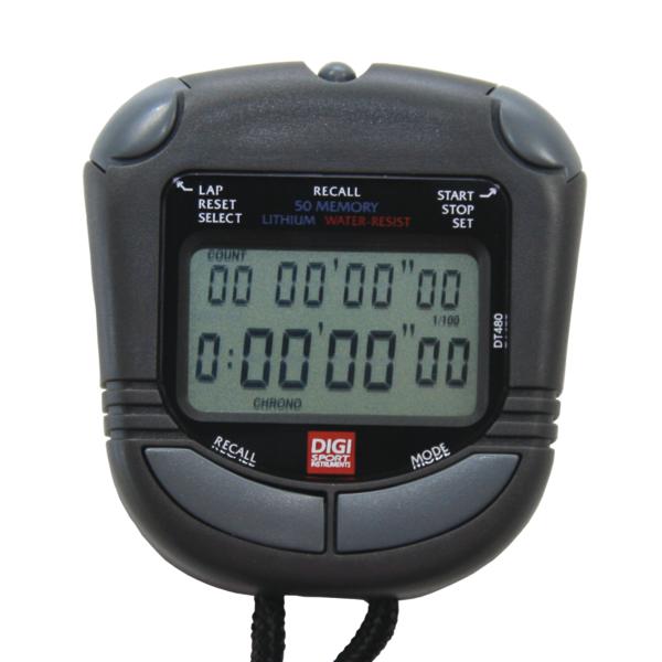 Digitaler Stoppuhr mit LCD-Display, wasserdicht und Speicherfunktion, schwarz.