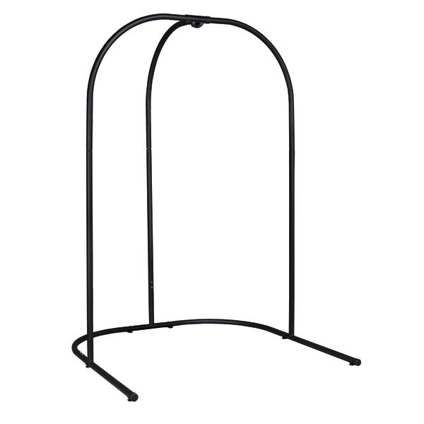 Schwarzer Metallgestell für Hängesessel, stabiler Outdoor- und Indoor-Ständer, bogenförmig.