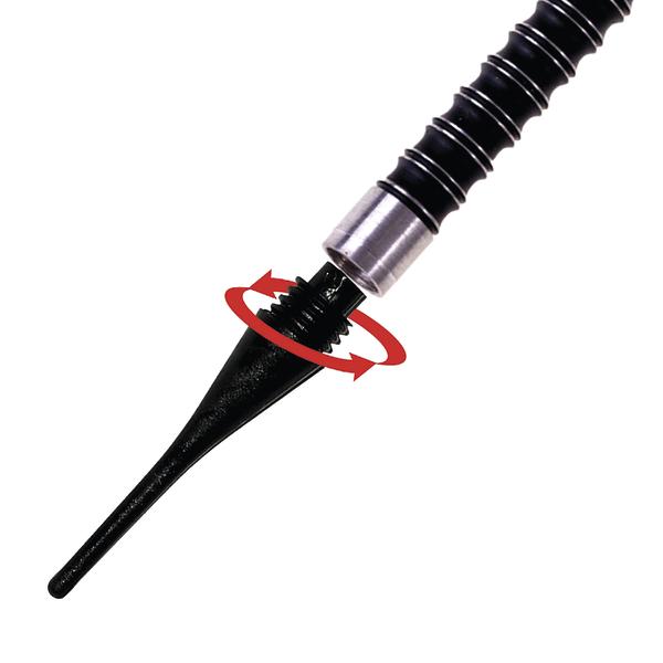 Drehbarer Aufsatz einer flexiblen Ersatzspitze mit rotem Pfeil zur Drehbewegung.