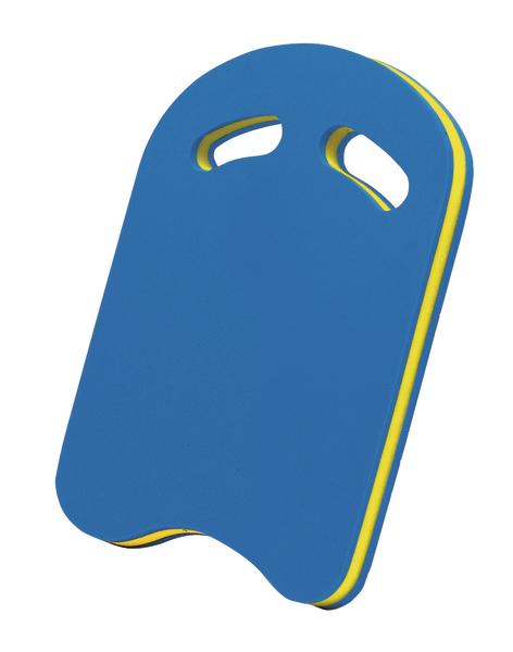 Schwimmbrett aus Schaumstoff in Blau und Gelb mit Griffen für Schwimmtraining.