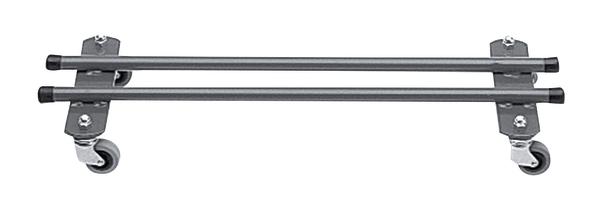 Robuste Metallrollen mit zwei Querstreben für Transportwagen oder Möbel.