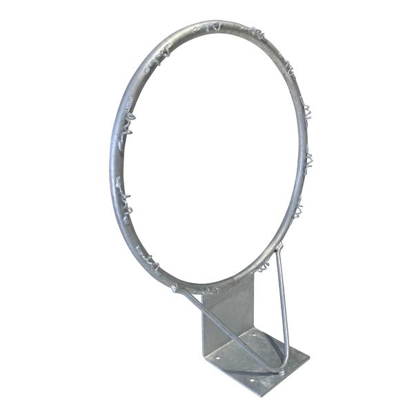 Basketballring aus verzinktem Stahl mit Netzaufhängungen und stabiler Montageplatte.