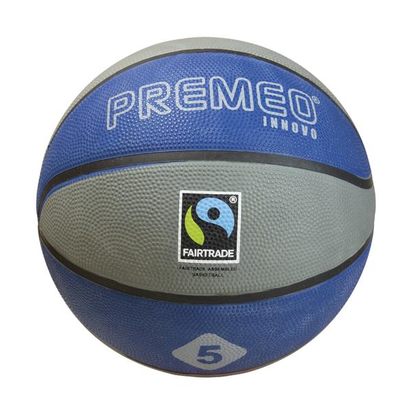 Basketball in Blau und Grau mit griffiger Oberfläche, Fairtrade-Siegel und Größenkennzeichnung 5.