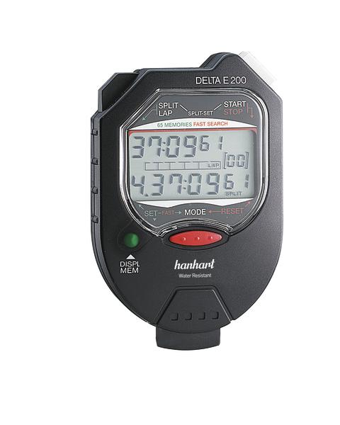Digitaler Stoppuhr Hanhart Delta E 200 mit LCD-Display und Wasserresistenz.