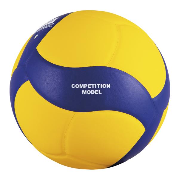 Gelb-blauer Volleyball mit der Aufschrift "Competition Model" auf weißem Hintergrund.