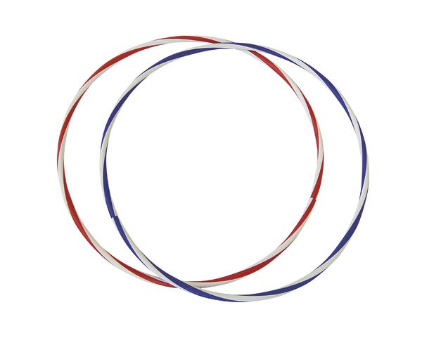 Zwei ineinander verschlungene Reifen mit rot-blau-weißen Streifen auf weißem Hintergrund.
