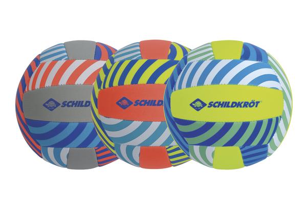 Drei bunte Schildkröt Volleyballs mit Streifenmuster in verschiedenen Farben.