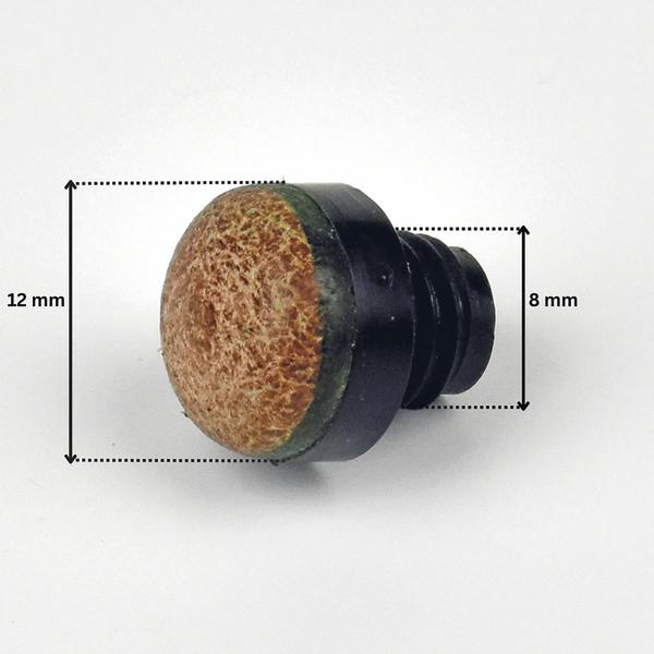 Filzgleiter mit schwarzem Kunststoffsockel, 12 mm Durchmesser, 8 mm Höhe, Möbelgleiter.