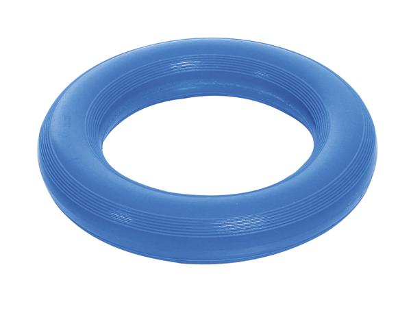 Blauer runder Handtrainer aus Gummi zur Stärkung der Handmuskulatur und Fingerkraft.