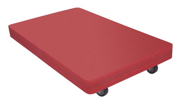 Roter Transportroller mit flacher Plattform und vier Rollen für einfache Mobilität.