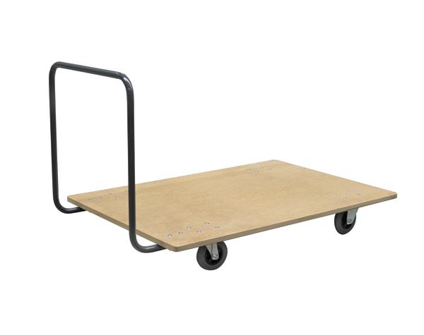 Handwagen mit Holzplatte und Metallgriff, vier Rollen, Transportwagen für schwere Lasten.