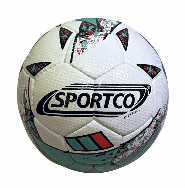 Weißer SPORTCO Futsalball mit grün-rotem und schwarzem Muster