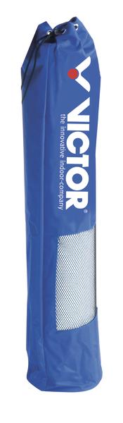 Blauer Victor Badmintonschläger-Tasche mit Netzfenster und Zugverschluss, vertikal stehend.