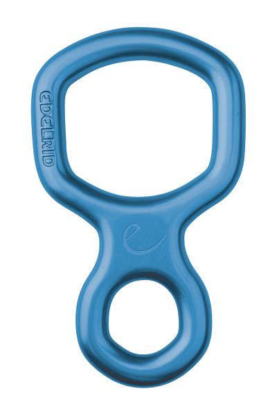 Blauer Kletterachter aus Metall von Edelrid für sicheres Klettern und Abseilen.