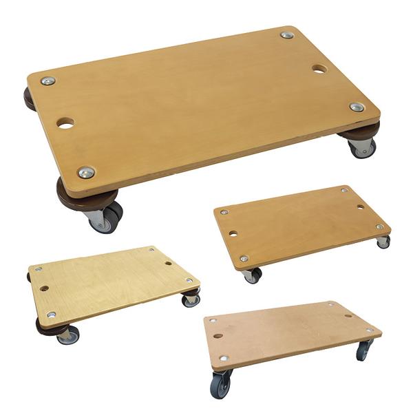 Rollbrett aus Holz mit vier Lenkrollen für einfachen Transport schwerer Gegenstände.