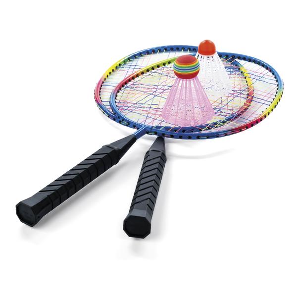 Badminton Schläger Set von Schildkröt mit zwei bunten Federbällen