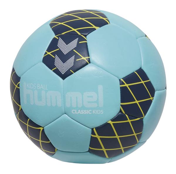 Blau-marineblauer Hummel Handball mit gelbem Streifenmuster, ideal für Handballspiele und Training.