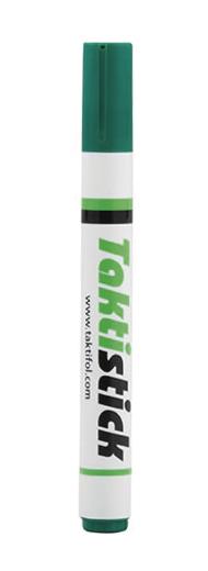 Grüner Taktistick Marker mit weißem Körper und grünem Deckel, vertikal stehend.