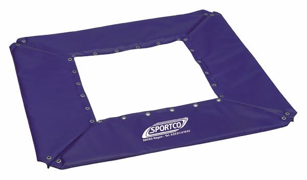Trampolin-Schutzrand in Lila mit eckiger Öffnung und Sportco-Logo für Sicherheit beim Springen.