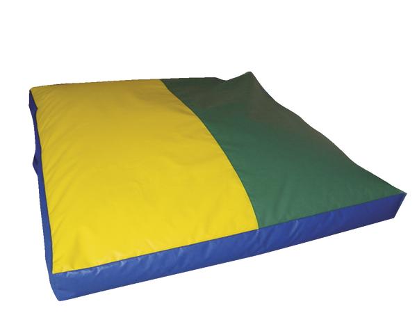 Bunter Gymnastik-Sitzsack aus robustem Material in Gelb, Grün und Blau, ideal für Sport und Entspannung.