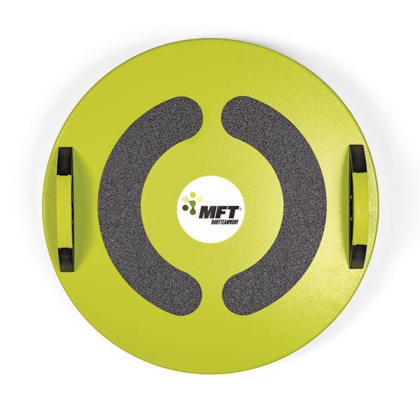 Grünes Balance-Board mit Griffen und rutschfesten Flächen für Fitness und Gleichgewichtstraining.