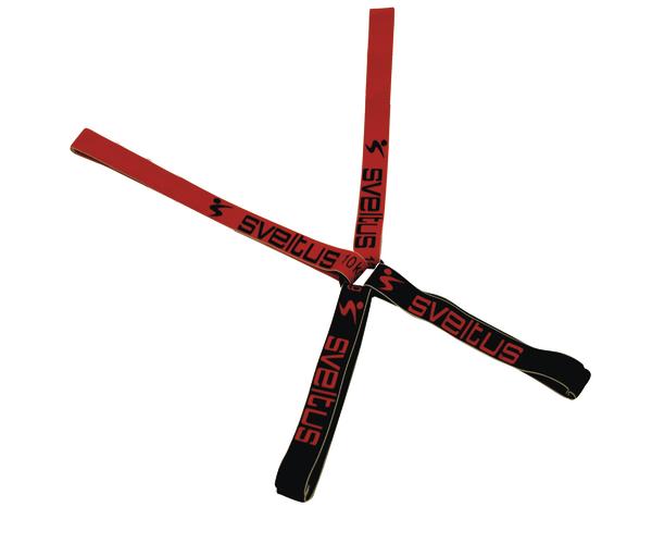 Roter und schwarzer Sveltus Fitness Widerstandsband für Krafttraining und Rehabilitation.