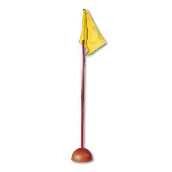 Gelbe Fahne auf rotem Ständer, Grenz- und Markierungsstange.