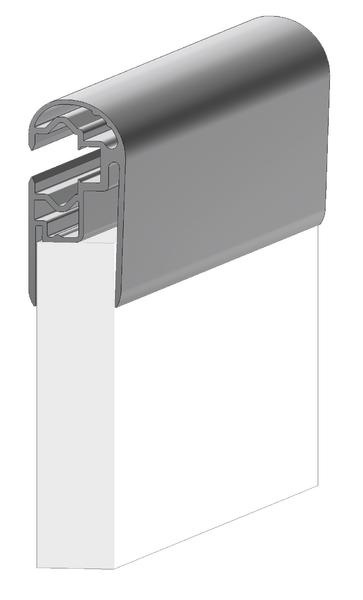 Querschnitt eines Bandenwerbesystems aus Aluminium.