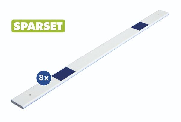 Weiße Hürdenlatte mit zwei dunkelblauen Markierungen, weißem „SPARSET“-Schriftzug auf grünem Button und blauer „8x“-Kennzeichnung.