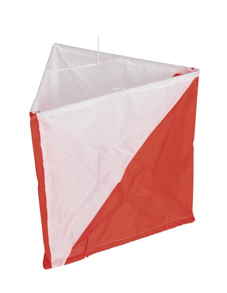 Rot-weißes quadratisches Orientierungslauf-Flaggenmarkierungstuch aus Stoff.