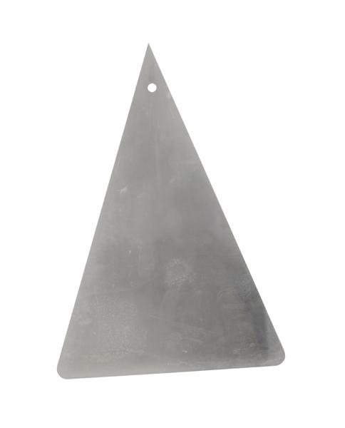 Dreieckiges Markierblech mit Loch zum Einstecken in den Boden.