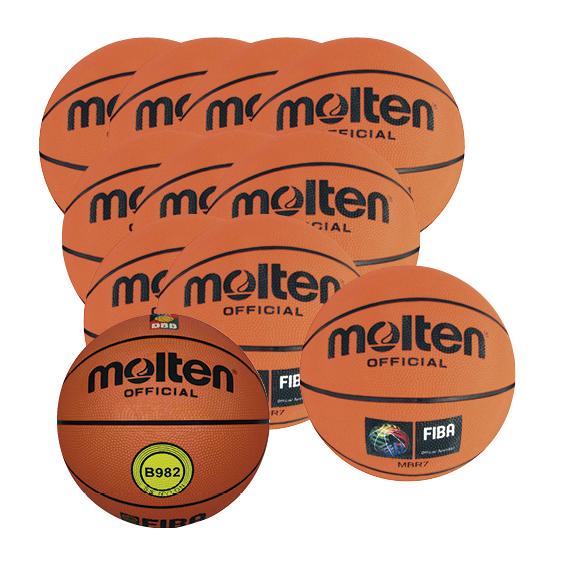 Mehrere orange Molten Basketballbälle mit FIBA-Logo und offizieller Beschriftung.