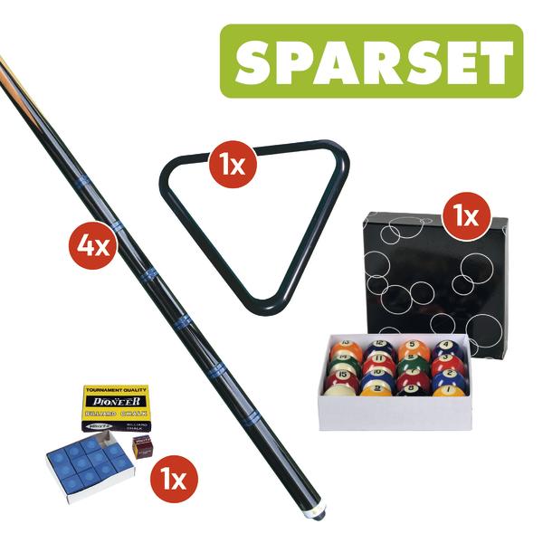 Billard-Set mit 4 Queues, Dreieck, Billardkugeln und Kreide im Sparset.