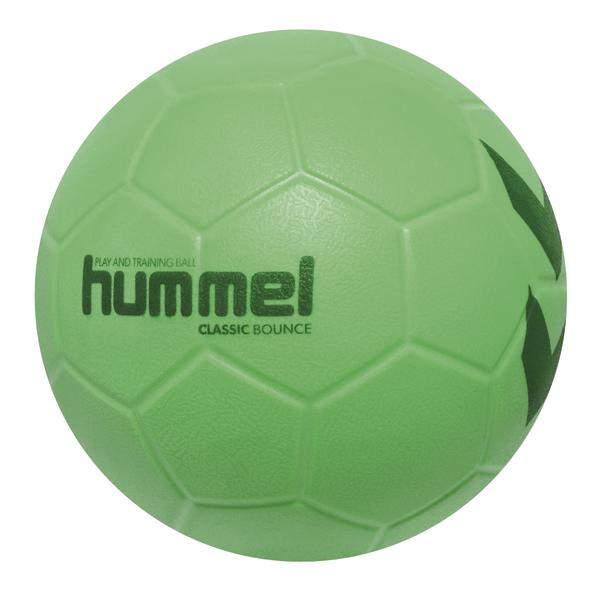 Grüner Hummel „Classic Bounce“-Handball mit zwei großen dunkelgrünen Pfeilen auf der rechten Seite, ideal für Handballspiele und Training.