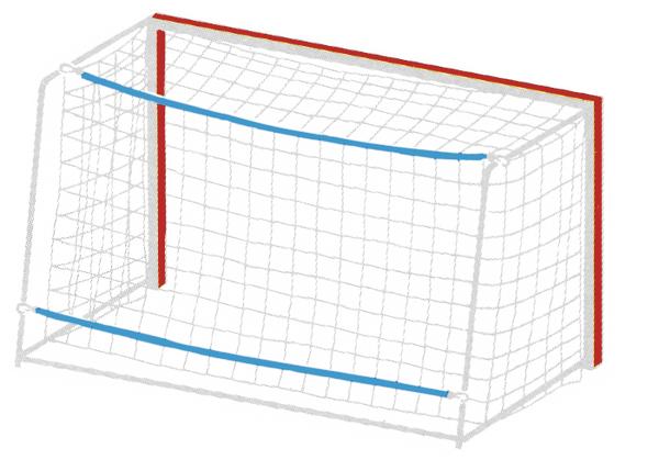Kleines Fußballtor mit rotem Rahmen und weißem Netz, geeignet für Kinder und Training.