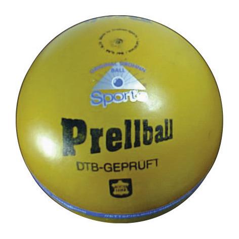 Gelber Prellball mit Sport-Logo und DTB-geprüftem Aufdruck, Nahaufnahme.