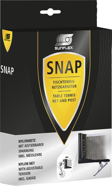 Verpackung für Sunflex Tischtennisnetz mit verstellbarer Spannung und Nylonnetz.