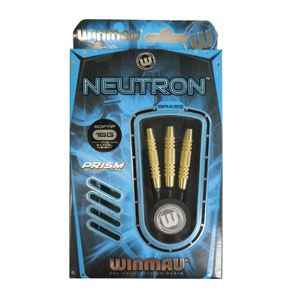 Winmau Neutron Brass Dartspitzen 16g im blauen Verpackungsdesign, 3 Stück.