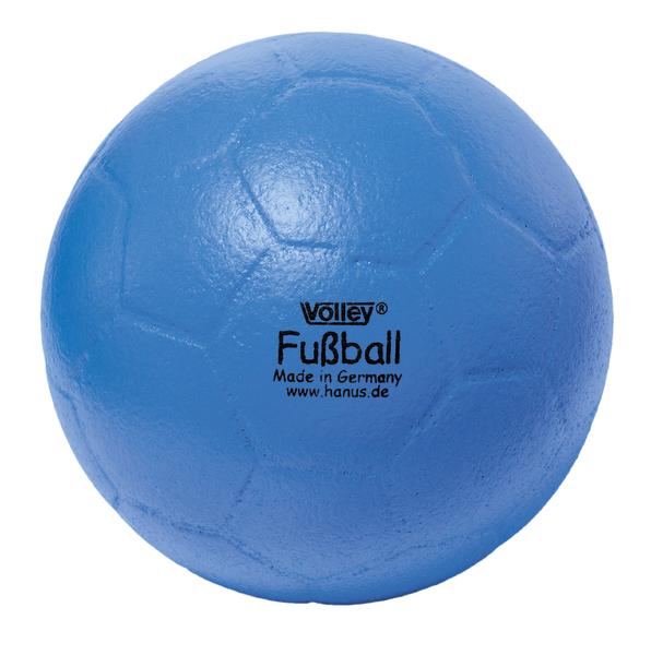 Blauer Volleyball mit geprägtem Muster und Aufdruck "Fußball Made in Germany".