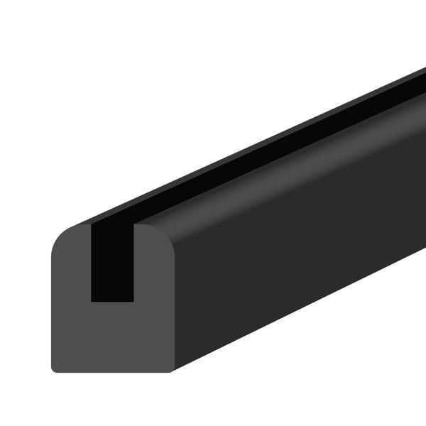 Schwarze Gummidichtung mit U-förmigem Querschnitt für Fenster und Türen.