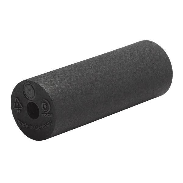 Schwarzer Schaumstoff-Foam Roller zur Muskelentspannung und Faszienmassage.