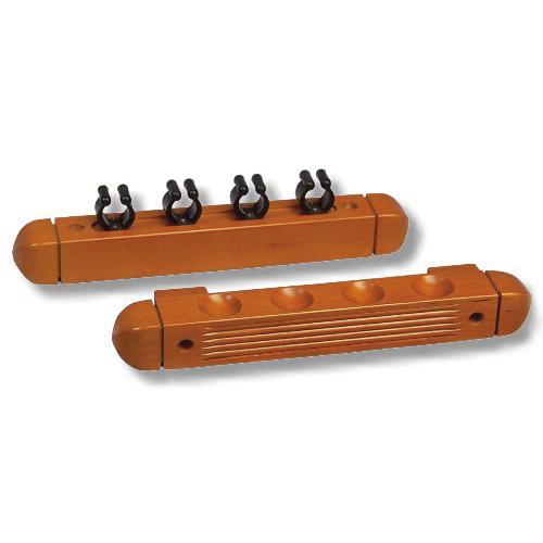 Holz-Queuehalter mit vier Halterungen zur Wandmontage für Billardqueues.