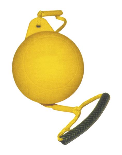 Gelber Wurfball mit Griff und Seil für Hundespielzeug oder Training.